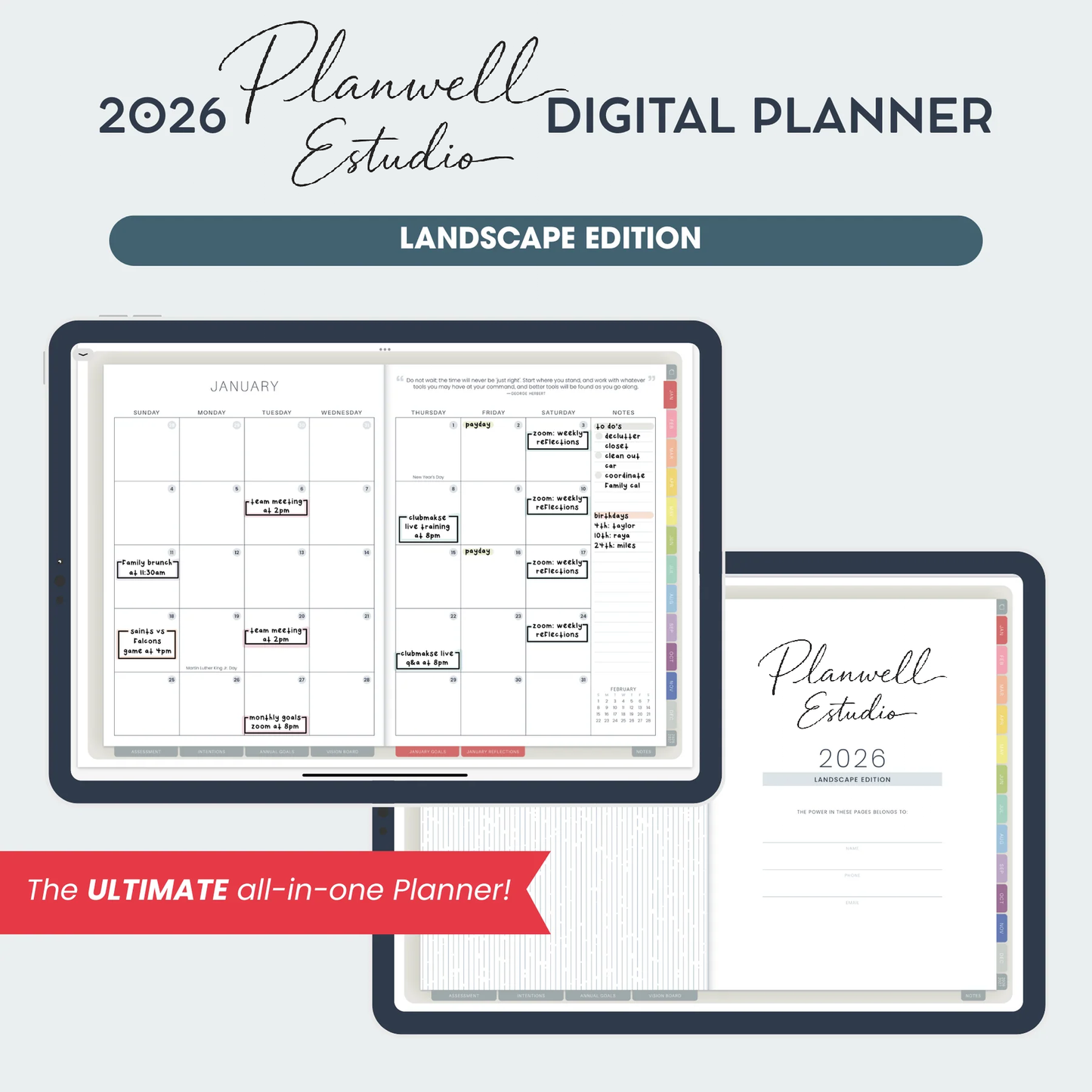 2026 Digital Weekly + Daily Planner - Landscape Edition
