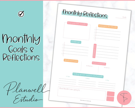 Monthly Goals & Reflections Printables | 3 Different formats