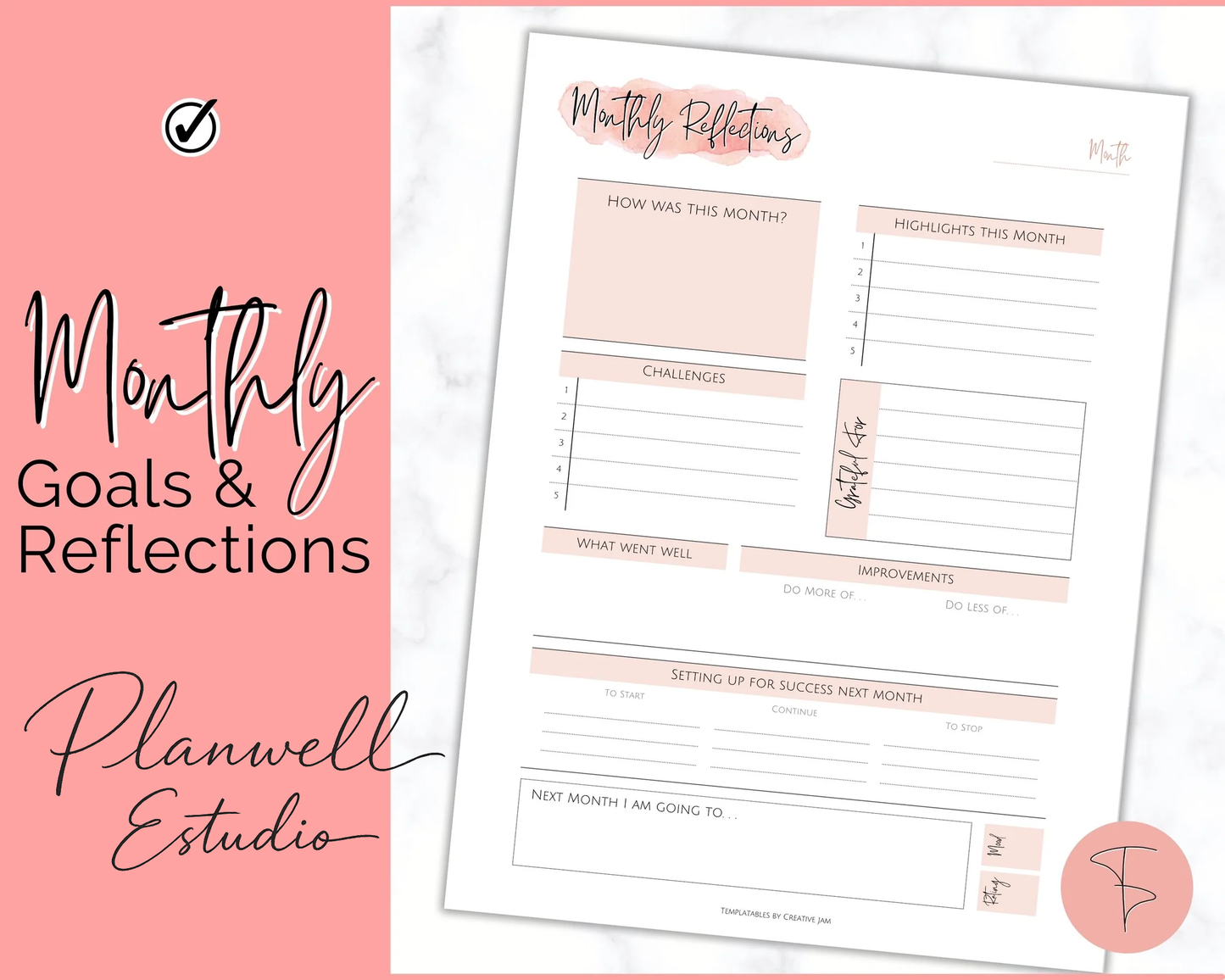 Monthly Goals & Reflections Printables | 3 Different formats